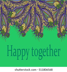 Abstract zentangle inspired art tracery card design with doodle in bright colors.
