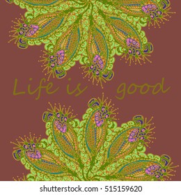 Abstract zentangle inspired art tracery card design with doodle in bright colors.