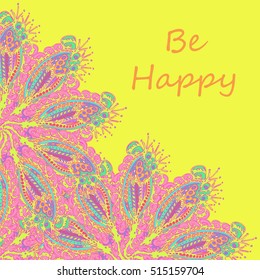 Abstract zentangle inspired art tracery card design with doodle in bright colors.