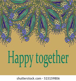 Abstract zentangle inspired art tracery card design with doodle in bright colors.