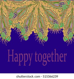 Abstract zentangle inspired art tracery card design with doodle in bright colors.