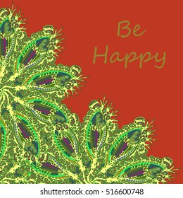 Abstract zentangle inspired art tracery card design with doodle in bright colors.