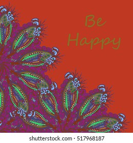 Abstract zentangle inspired art tracery card design with doodle in bright colors.