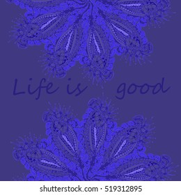 Abstract zentangle inspired art tracery card design with doodle in bright colors.