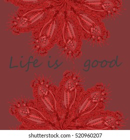 Abstract zentangle inspired art tracery card design with doodle in bright colors.