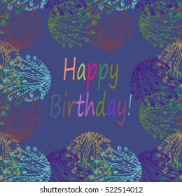 Abstract zentangle inspired art tracery card design with doodle in bright colors.