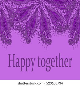 Abstract zentangle inspired art tracery card design with doodle in bright colors.