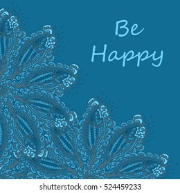 Abstract zentangle inspired art tracery card design with doodle in bright colors.