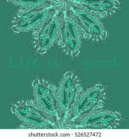 Abstract zentangle inspired art tracery card design with doodle in bright colors.