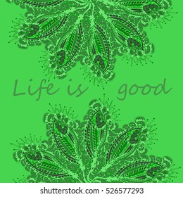 Abstract zentangle inspired art tracery card design with doodle in bright colors.