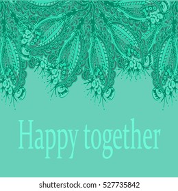 Abstract zentangle inspired art tracery card design with doodle in bright colors.