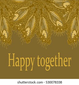 Abstract zentangle inspired art tracery card design with doodle in bright colors.