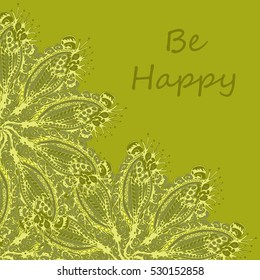 Abstract zentangle inspired art tracery card design with doodle in bright colors.
