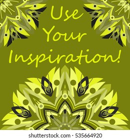 Abstract zentangle inspired art tracery card design with doodle in bright colors.