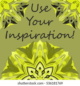 Abstract zentangle inspired art tracery card design with doodle in bright colors.