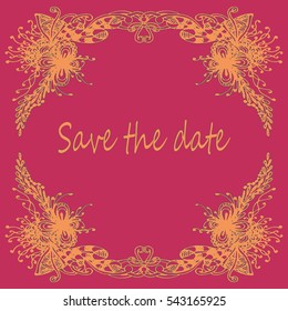 Abstract zentangle inspired art tracery card design with doodle in bright colors.