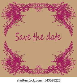 Abstract zentangle inspired art tracery card design with doodle in bright colors.