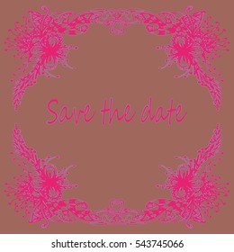 Abstract zentangle inspired art tracery card design with doodle in bright colors.