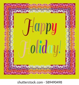 Abstract zentangle inspired art tracery card design with doodle in bright colors.