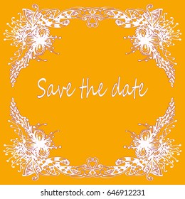 Abstract zentangle inspired art tracery card design with doodle in bright colors.