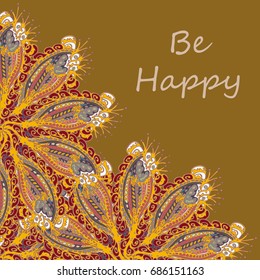 Abstract zentangle inspired art tracery card design with doodle in bright colors.