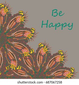 Abstract zentangle inspired art tracery card design with doodle in bright colors.