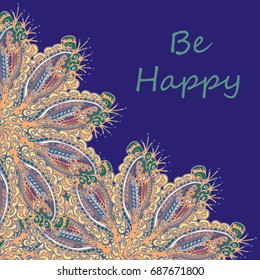 Abstract zentangle inspired art tracery card design with doodle in bright colors.