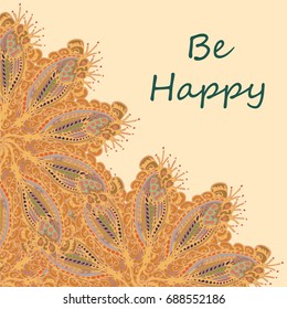 Abstract zentangle inspired art tracery card design with doodle in bright colors.