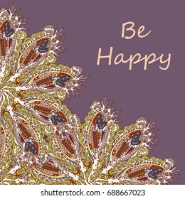 Abstract zentangle inspired art tracery card design with doodle in bright colors.