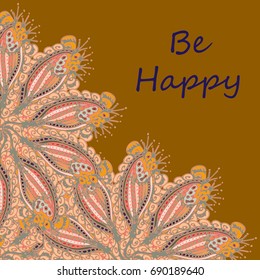 Abstract zentangle inspired art tracery card design with doodle in bright colors.