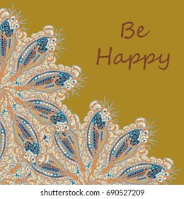 Abstract zentangle inspired art tracery card design with doodle in bright colors.
