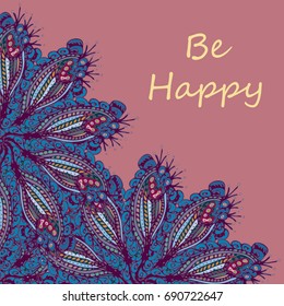 Abstract zentangle inspired art tracery card design with doodle in bright colors.