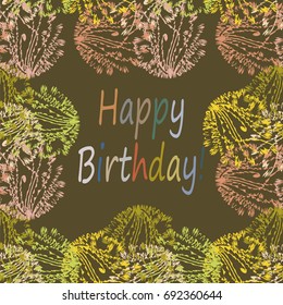 Abstract zentangle inspired art tracery card design with doodle in bright colors.