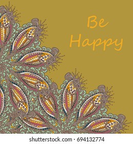 Abstract zentangle inspired art tracery card design with doodle in bright colors.