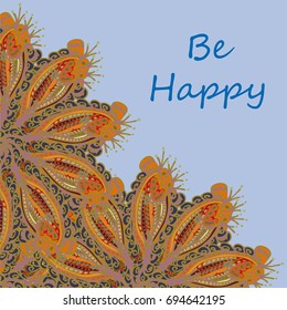 Abstract zentangle inspired art tracery card design with doodle in bright colors.