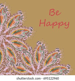 Abstract zentangle inspired art tracery card design with doodle in bright colors.