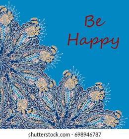 Abstract zentangle inspired art tracery card design with doodle in bright colors.