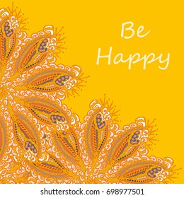 Abstract zentangle inspired art tracery card design with doodle in bright colors.