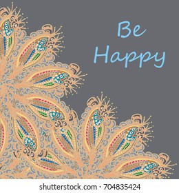 Abstract zentangle inspired art tracery card design with doodle in bright colors.