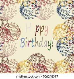 Abstract zentangle inspired art tracery card design with doodle in bright colors.