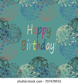 Abstract zentangle inspired art tracery card design with doodle in bright colors.