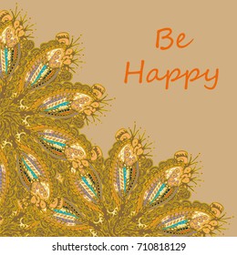 Abstract zentangle inspired art tracery card design with doodle in bright colors.