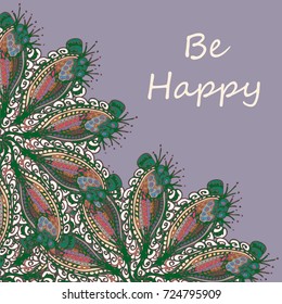 Abstract zentangle inspired art tracery card design with doodle in bright colors.