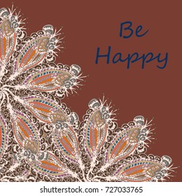 Abstract zentangle inspired art tracery card design with doodle in bright colors.