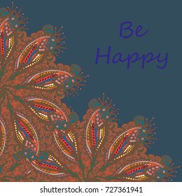 Abstract zentangle inspired art tracery card design with doodle in bright colors.