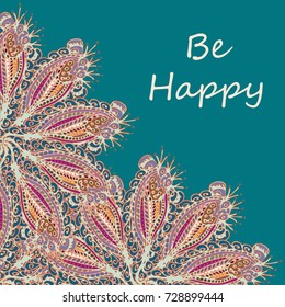 Abstract zentangle inspired art tracery card design with doodle in bright colors.