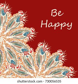 Abstract zentangle inspired art tracery card design with doodle in bright colors.