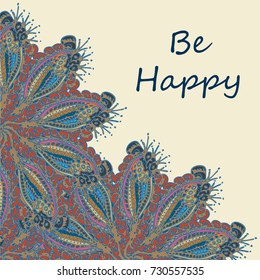 Abstract zentangle inspired art tracery card design with doodle in bright colors.