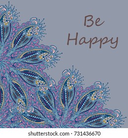 Abstract zentangle inspired art tracery card design with doodle in bright colors.