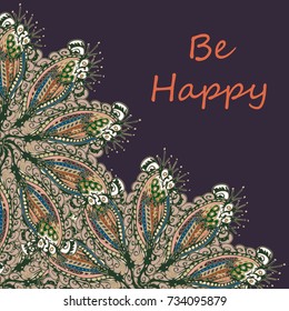 Abstract zentangle inspired art tracery card design with doodle in bright colors.